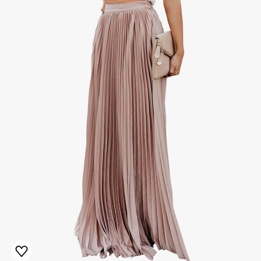 NWT ebossy Women's High Waist Flowy Pleated Chiffon Maxi Skirt